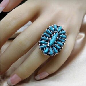 Western Ring Turquoise Silver Women's Statement Ring Cowboy Style Cowgirl Style